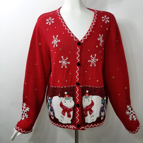 Reference Point New York Sweaters - XL Reference Point NY Christmas Sweater Snowman & Penguin Pushing a Polar Bear